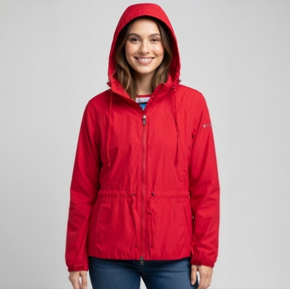 Columbia Jacket Hooded Zip Up Utility Water Resistant Women's Red Size Medium